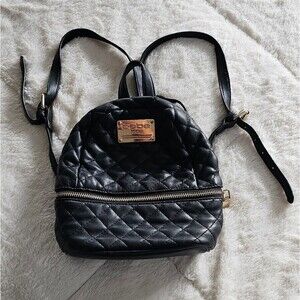 Bebe Black Faux Leather Quilted Gold Tone Hardware Zip Around Casual Backpack